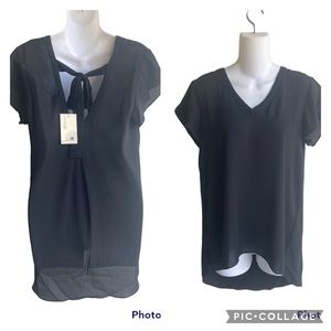 NWT Ladies XS Everleigh Tie Back V-Neck Blouse Top Cap Sleeve High Low Hemline